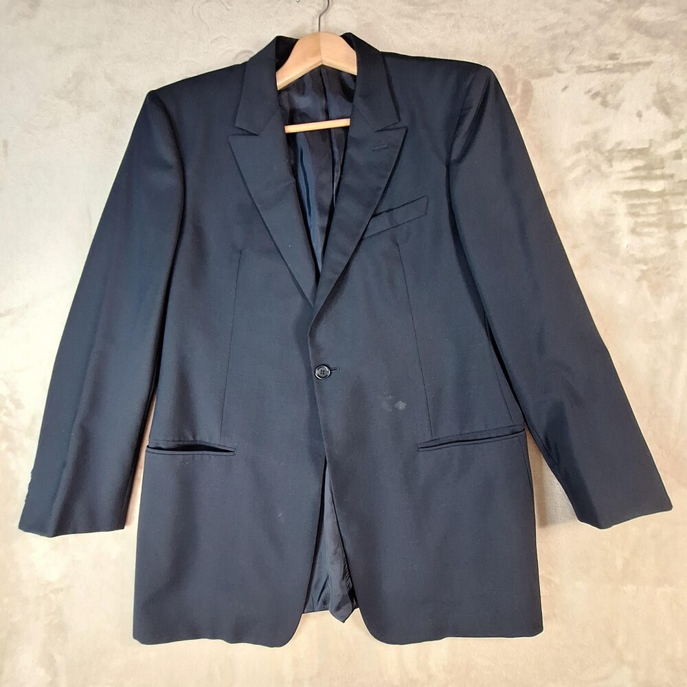 Armani Collezioni Suit Jacket Mens 42R Blue Wool Mohair Ventless 1 Button Italy